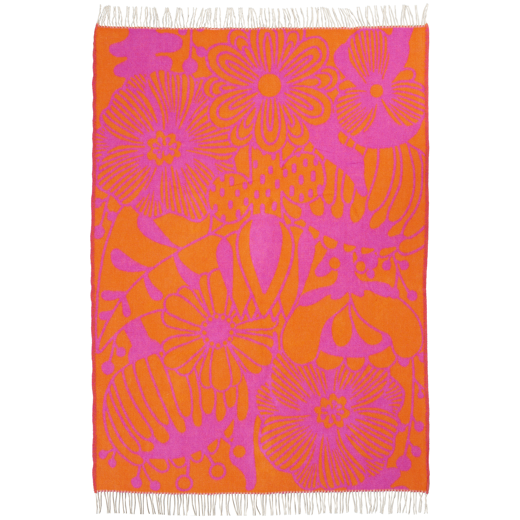 Blomranka Cerise & Orange 130x200cm Lambswool Blanket