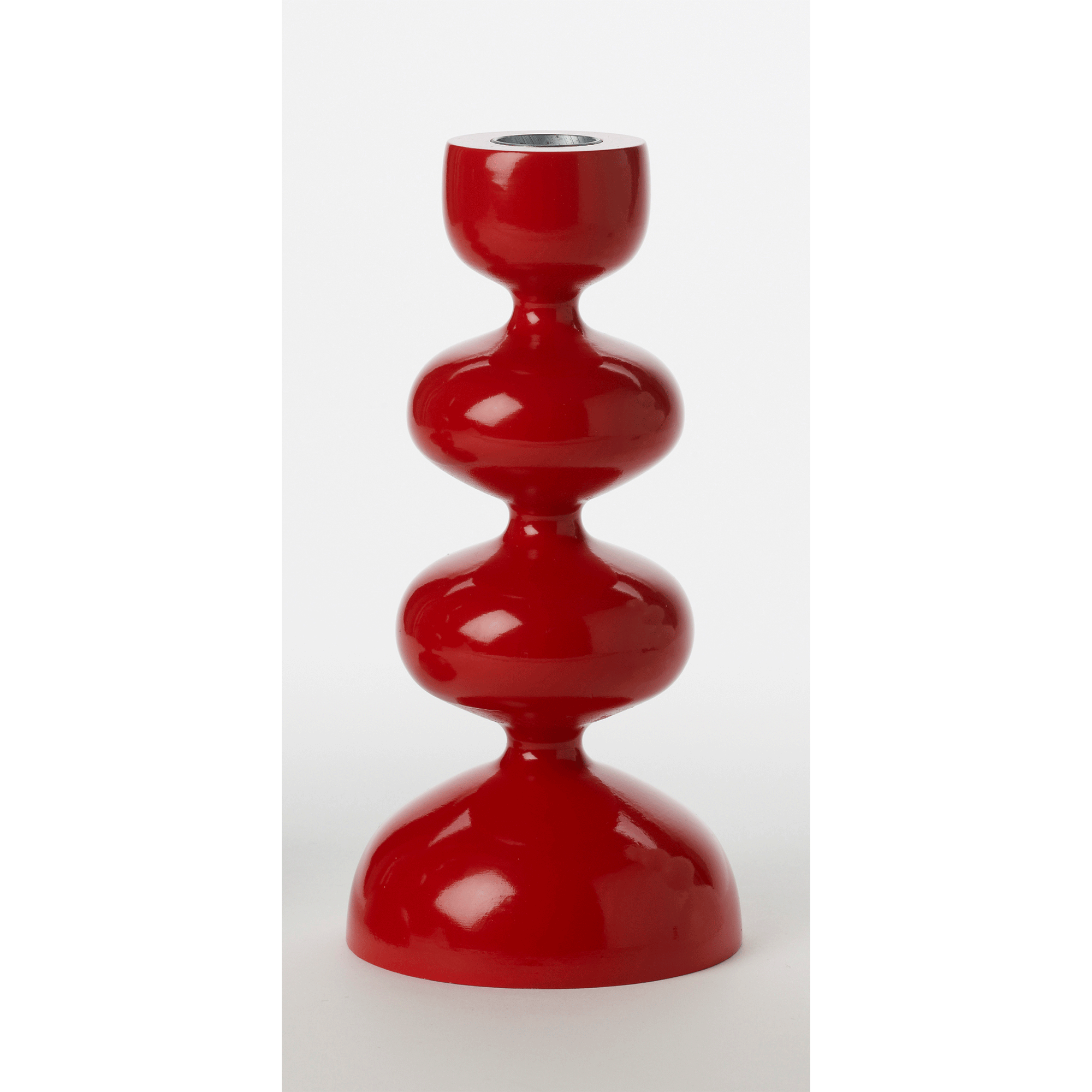 Curve Red Small Wooden Candlestick