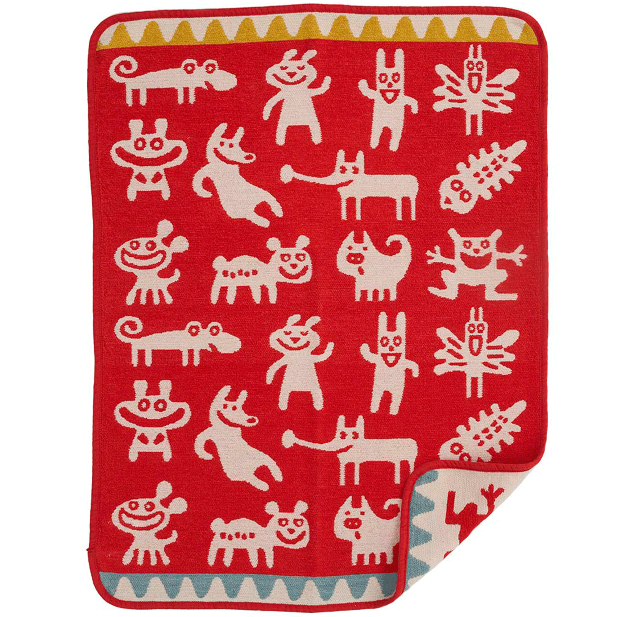 Monsters Red 70x90cm Organic Cotton Chenille Blanket